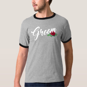 T-shirt Groom Floral Mariage Calligraphie Ringer Shirt