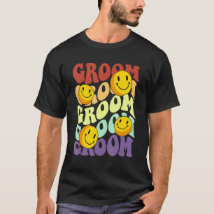 T-shirt groom rétro sourire face fête mariage bachelo