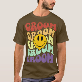 T-shirt groom rétro sourire face fête mariage bachelo