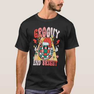 T-shirt Groovy And Bright Disco Ball Santa Happy Face Chri