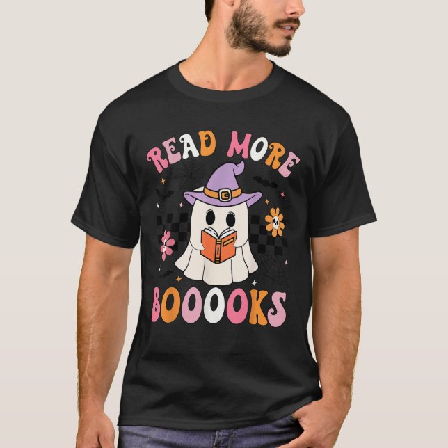 T-shirt Groovy Booooks Ghost Read More Books Funny Teacher (Devant)