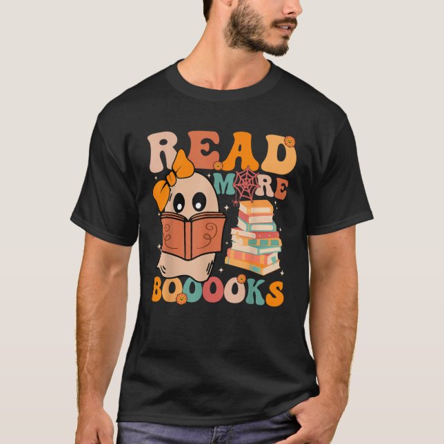 T-shirt Groovy Booooks Ghost Read More Books Funny Teacher (Devant)