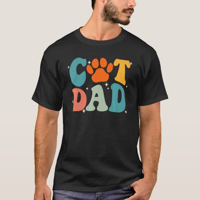 T-shirt Groovy Cat Dad Daddy  Father s Day Cat Paw Kitten (Devant)