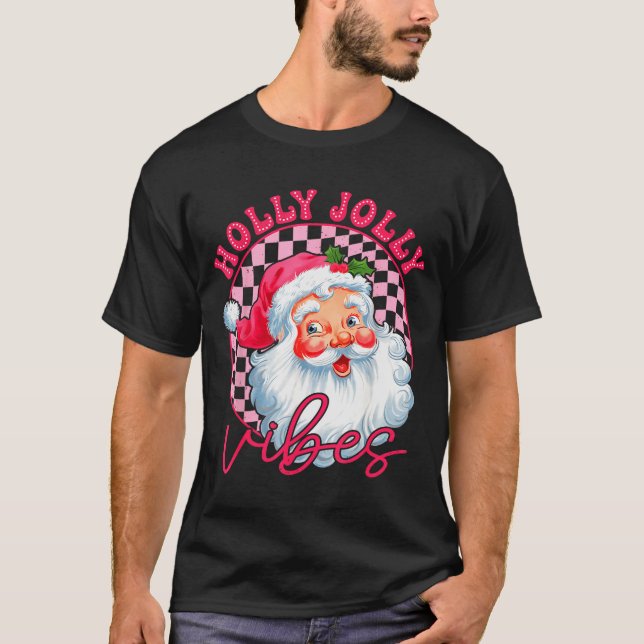 T-shirt Groovy Cute Santa Claus Christmas Vibes Xmas Women (Devant)