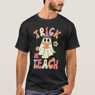 T-shirt Groovy Halloween Trick or Teach Rétro Fleur Ghost