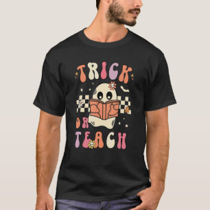 T-shirt Groovy Halloween Trick or Teach Rétro Fleur Ghost