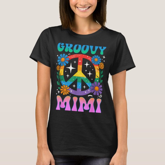 T-shirt Groovy Mimi Floral Hipe Funny Mother's Day Mom Wom (Devant)