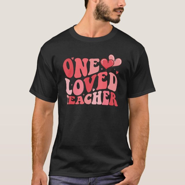 T-shirt Groovy One Loved Teacher 100 Days of School Valent (Devant)