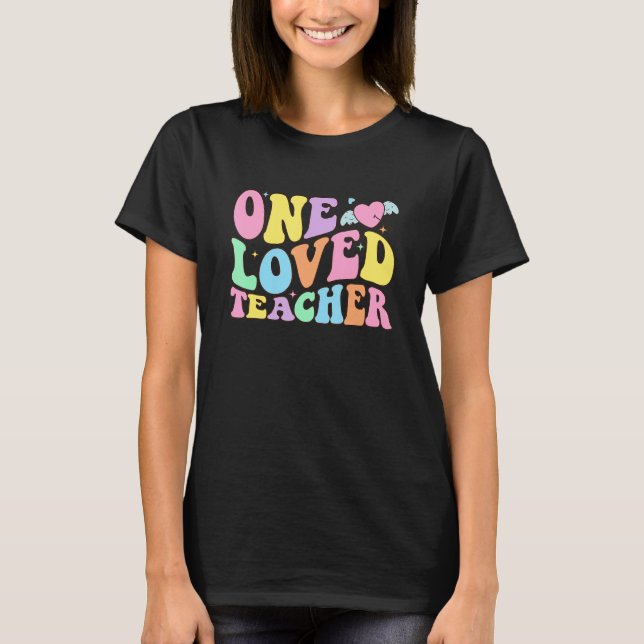 T-shirt Groovy One Loved Teacher 100 Days of School Valent (Devant)