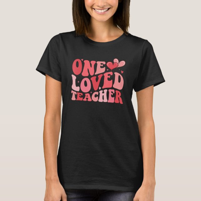 T-shirt Groovy One Loved Teacher 100 Days of School Valent (Devant)