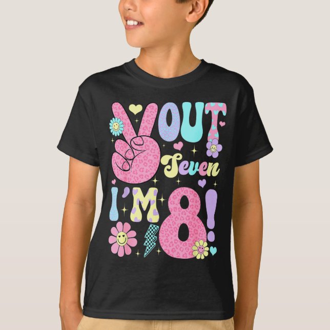 T-shirt Groovy Peace Out Seven I'm 8 Years Old 8th Birthda (Devant)