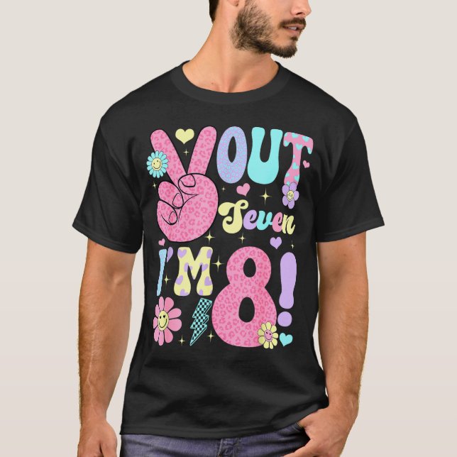 T-shirt Groovy Peace Out Seven I'm 8 Years Old 8th Birthda (Devant)