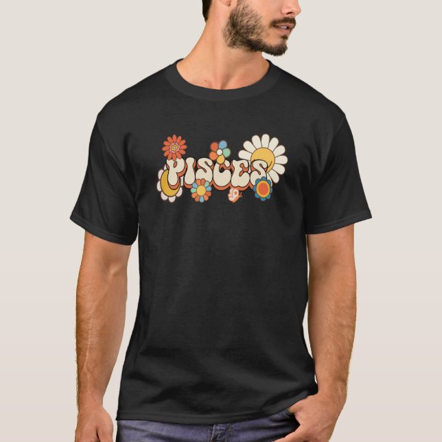 T-shirt Groovy Pisces February March birthday astrology Zo (Devant)