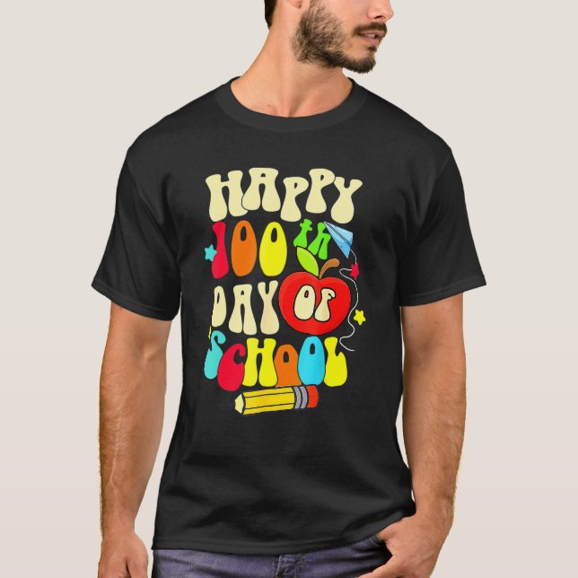 T-shirt Groovy Retro 100th Day Of School 100 Days School B (Devant)