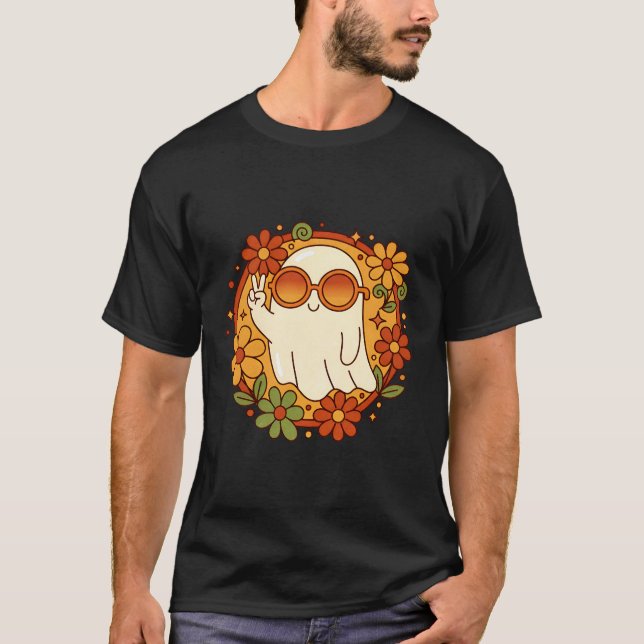 T-shirt Groovy Retro Ghost Halloween (Devant)