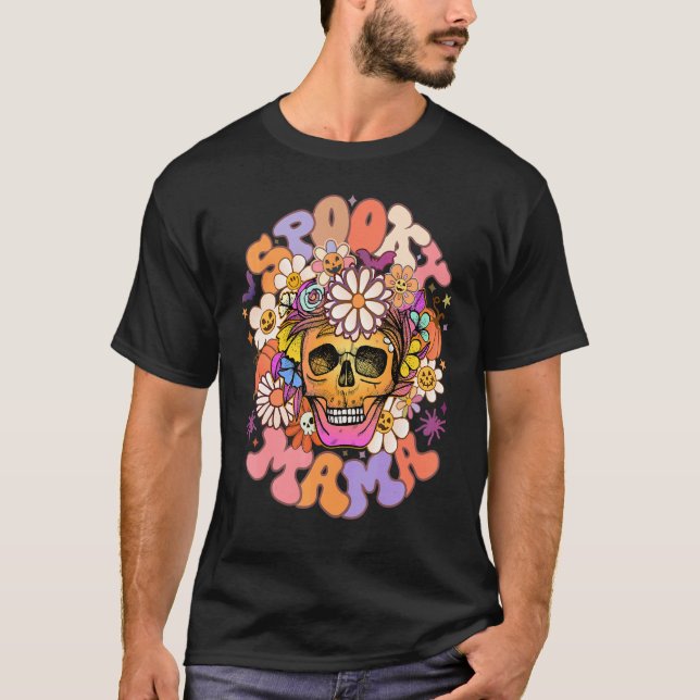 T-shirt Groovy Spooky Mama Skull (Devant)