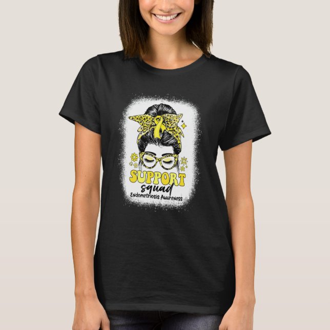 T-shirt Groovy Support Squad Messy Bun Endometriosis Aware (Devant)