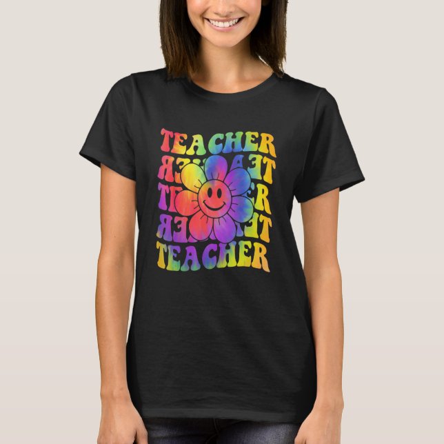 T-shirt Groovy Teacher Cute Daisy Tie Dye Happy Back To Sc (Devant)