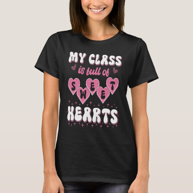 T-shirt Groovy Teacher Valentine Back To School 100 Days O (Devant)