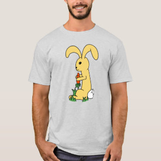 T-shirt Gros Mignonne Lapin Cartoon Jaune Tenant Une Carot