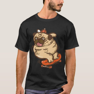 T-shirt Gros pug jouant au surf skate