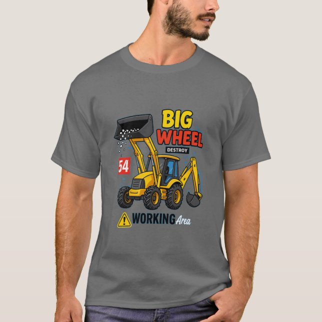 T-shirt Gros Roue Construction Camion Graphic. (Devant)