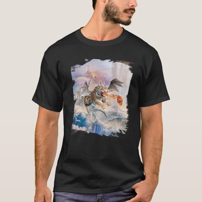 T-shirt Gros Tigre De Chat Comme Dragon Volant (Devant)