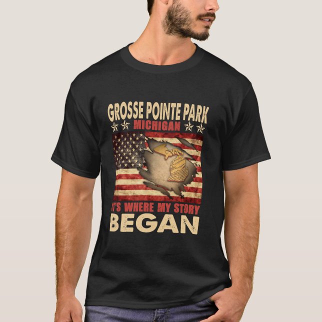 T-shirt Grosse Pointe Park Michigan États-Unis Drapeau 4 j (Devant)