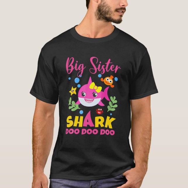 T-shirt Grosse Soeur Requin Cadeau Cute Baby Shark Family  (Devant)