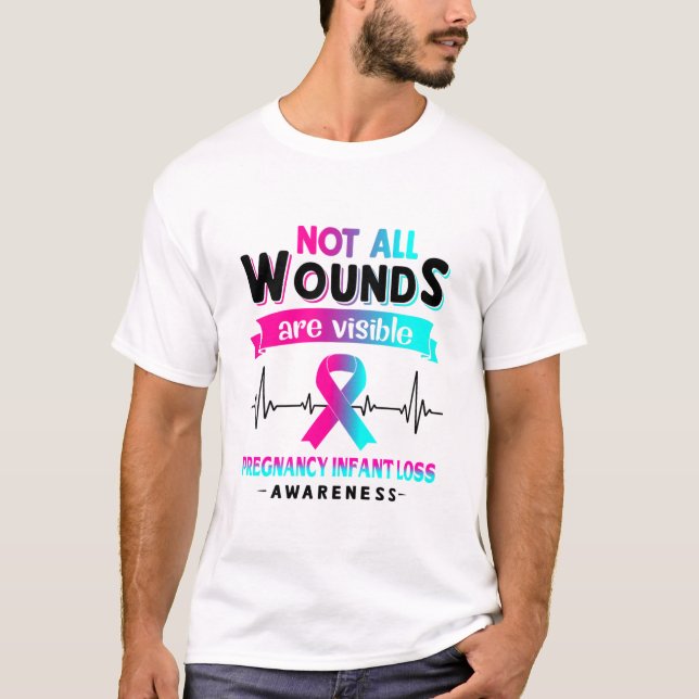 T-shirt Grossesse bébé perte de conscience Mois Ribbon Cad (Devant)
