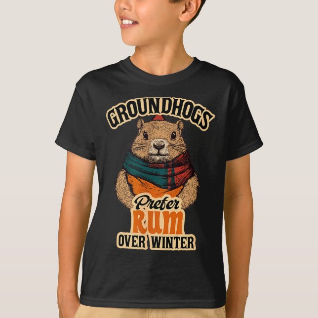 T-shirt Groundhogs Prefer Rum Over Winter  (Devant)