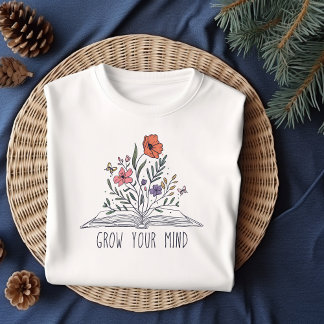 T-shirt Grow your mind Boho Wildflower and book