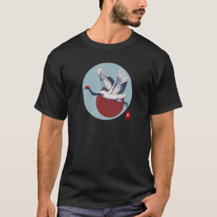 T-shirt Grue À Couronnes Rouges Tsuru Japonais Oiseau Avec