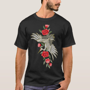 T-shirt Grue blanche japonaise T Revêtement de broderie V