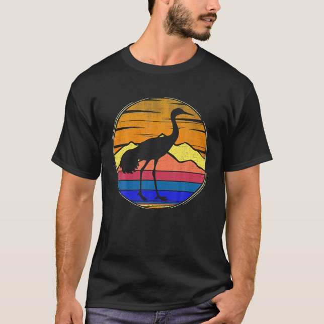T-shirt Grue de Sandhill Oiseau Rétro Coucher de soleil Oi (Devant)