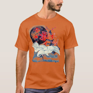T-shirt Grue sous la lumière de la lune Sumi E japonais
