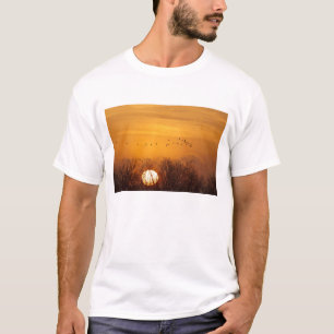 T-shirt Grues de Sandhill silhouettées contre le soleil le