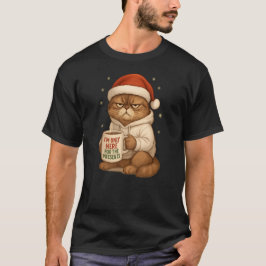 T-shirt Grumpy Christmas Cat with Santa Hat
