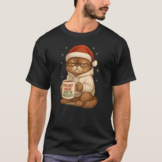 T-shirt Grumpy Christmas Cat with Santa Hat (Devant)