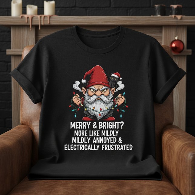 T-shirt Grumpy Christmas Gnome Tangled Lights Black Cat  (Créateur téléchargé)