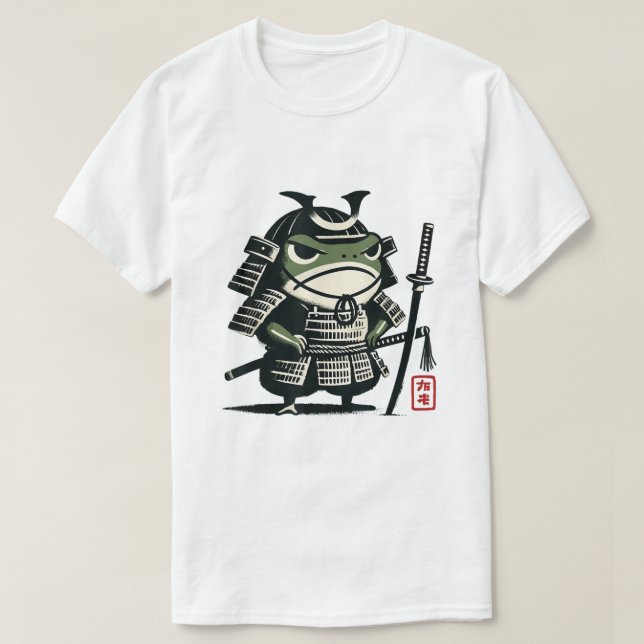 T-shirt Grumpy Frog Samurai Japanese Ink Design (Design devant)