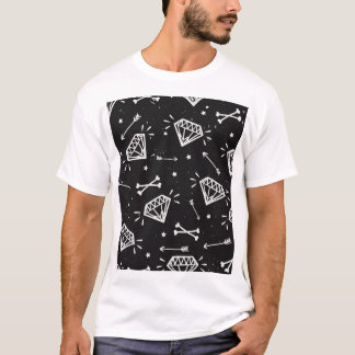 T-shirt Grunge rock : diamants, os motif.