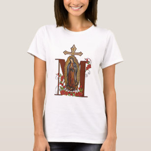 T-shirt Guadalupe Vierge Marie Croix Rouge Roses