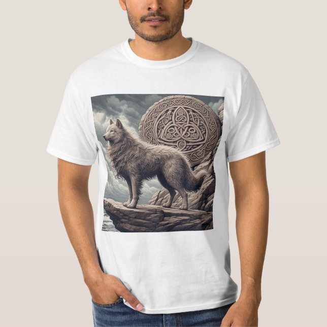 T-shirt Guardianes de la Naturaleza: Lobo y Trisquel Celta (Devant)