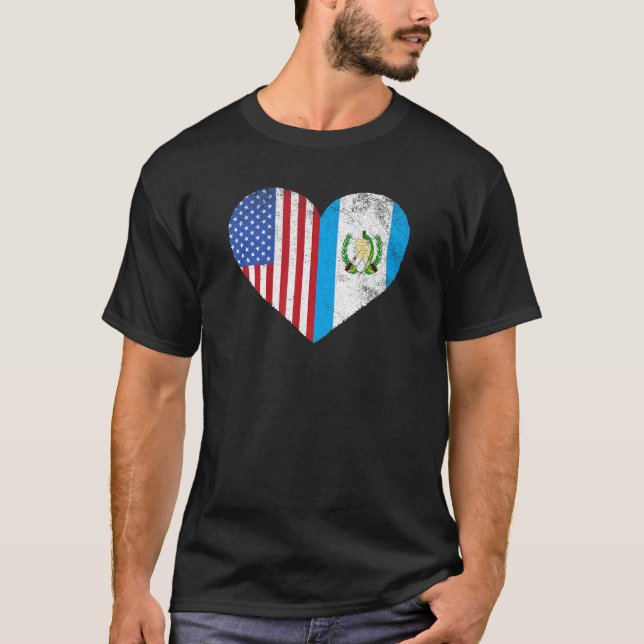 T-shirt Guatémaltèque Américain Drapeau Usa Guatemala Hear (Devant)