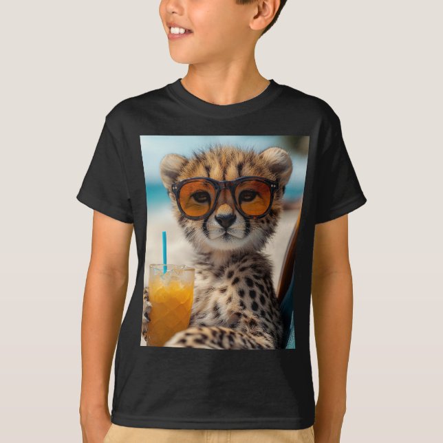T-shirt Guépard avec humeur de plage détendue (Devant)