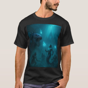 T-shirt Guerrier aquatique sombre et bête marine - Art fan