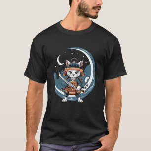 T-shirt Guerrier Chat Samouraï Art Pleine Lune