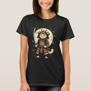 T-shirt Guerrier Chat Samouraï Japonais Rétro Ninja Hommes