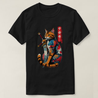T-shirt Guerrier Chat Samouraï – Style de Tatouage Japonai